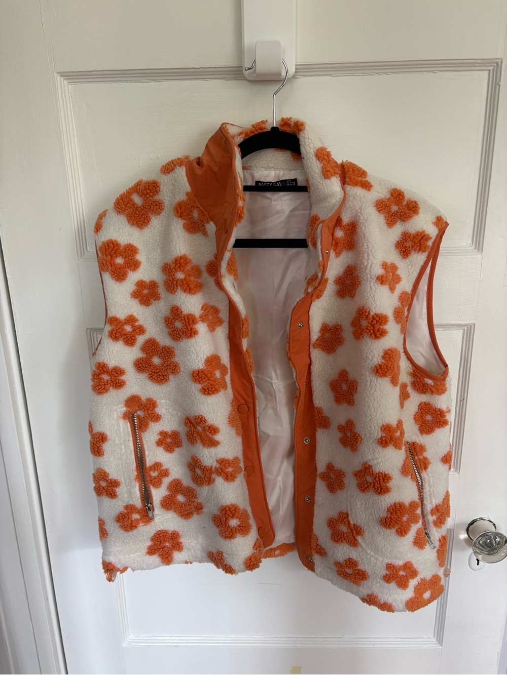 Orange & White Floral Sherpa Vest